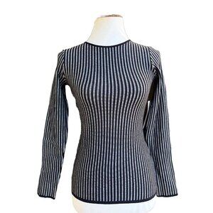 RVN Womens Black Striped Ribbed Long Sleeve Stretch Knit Striped Top Dash